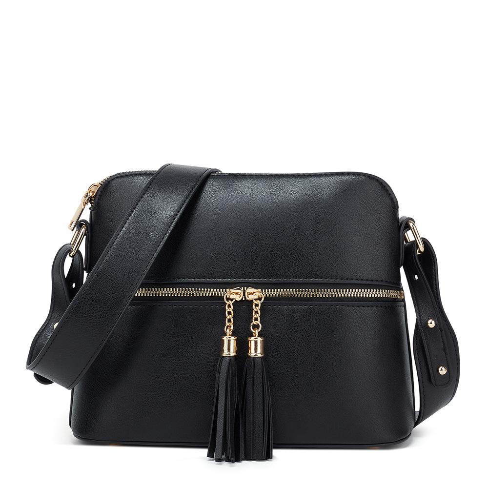 

Женская винтажная модная сумка из искусственной кожи, женская сумка через плечо большой вместимости с подвеской с кисточкой чёрный