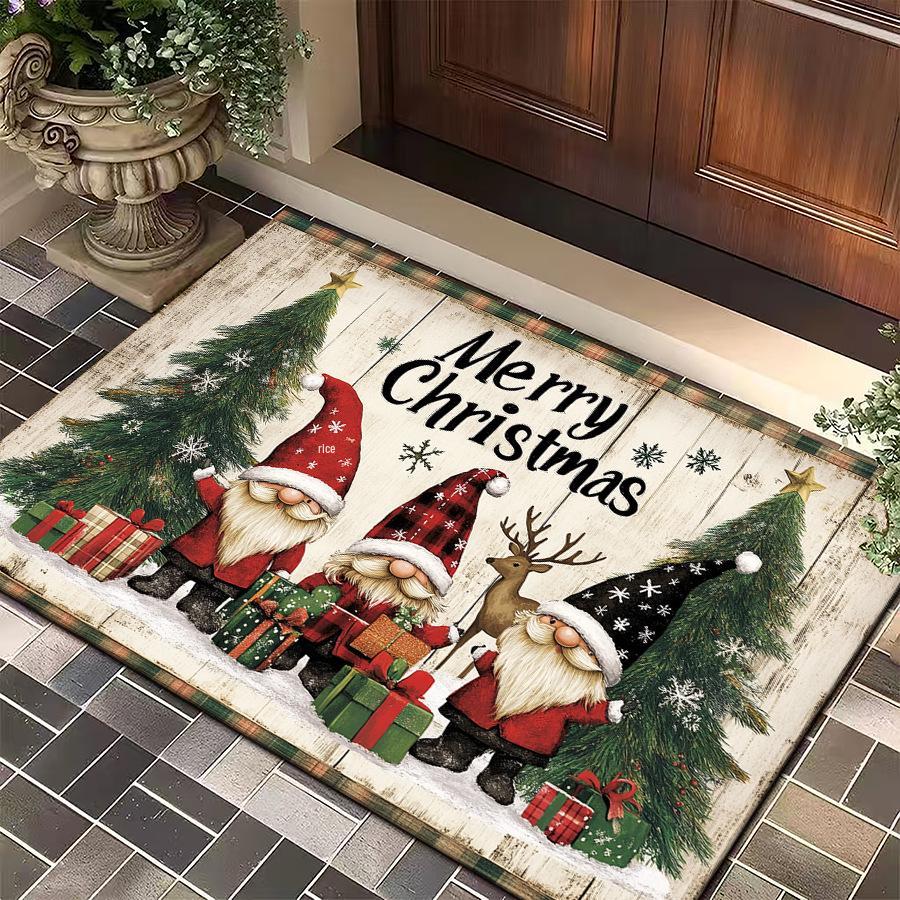 Cartoon Christmas Knit-Style Non-Slip Velvet Floor Mat: Dirt-Resistant Bathroom or Entrance Decor