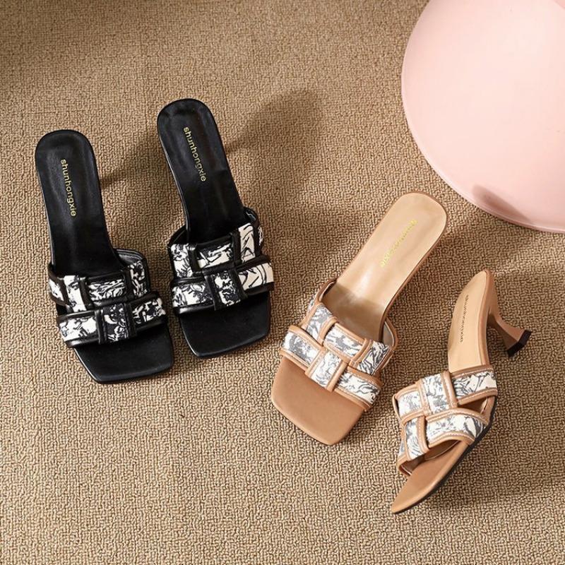 Sandals Women's Shoes High Heels Fashionable Shoes Thin-heeled Heat-absorbing Half-slipper