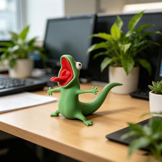 3D Printed Lizard Figurine Funny Lizard Meme Ornament Tabletop Green Lizard Collectible for Desk Living Room Bedroom Decor