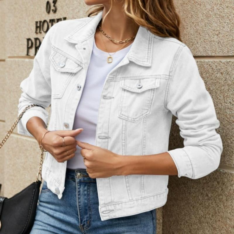 Dámský módní trend Klopa Kapsa Jednořadé Krátká džínová bunda Bunda