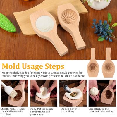 Wooden Bao Bun Maker Classic/Flower Style Baozi Maker Machine Steamed Bun Mold Kitchen Gadget Gift for Asian Food Enthusiasts
