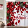 Valentine's Day Shower Curtain, Rose Flower Heart Romantic Plant Love Lipstick Polyester Printed Fabric Bathroom Decoration