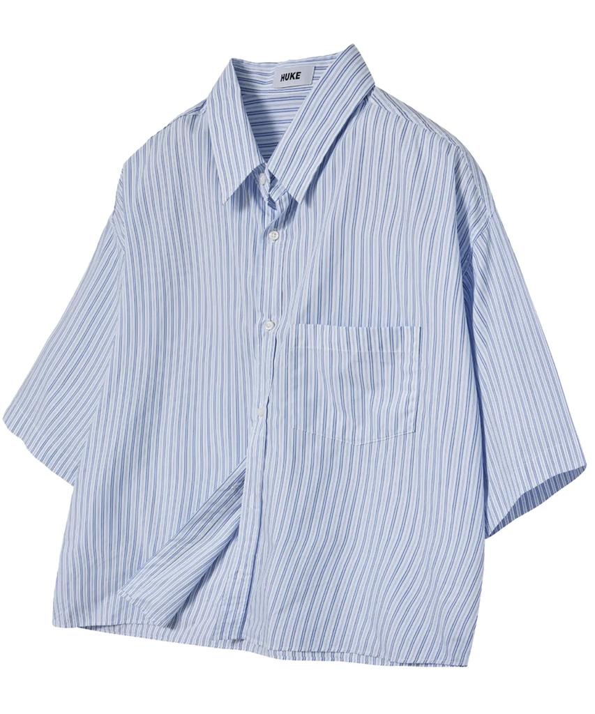 HUKE The City Striped Short Sleeve Shirt (Navy)