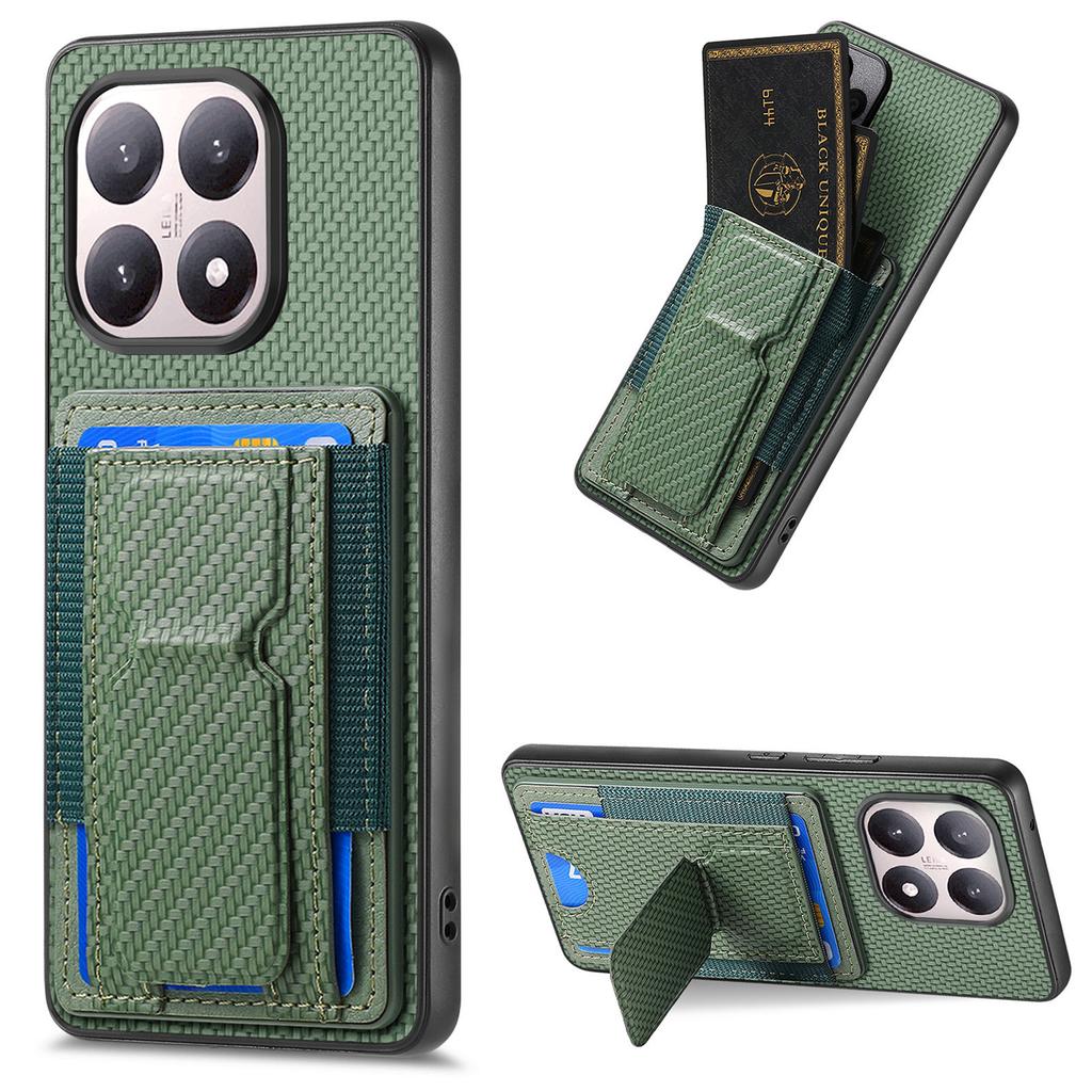 For Xiaomi 15T Case with Card Holder Kickstand Fiber Pattern Leather Back Cover