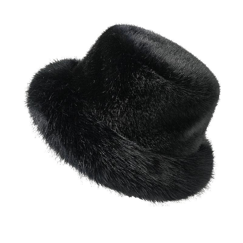 Imitation Fur Mink Fisherman Hat for Women In Autumn and Winter Large Head Circumference Plush Velvet Hat Small Face Warm Ear Protection Headgear