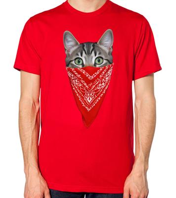 Cat Wearing A Red Bandana T-Shirt Men Women Unisex Gang Kitten Bally Top