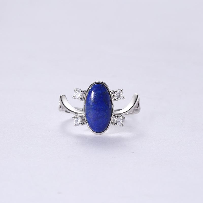 New 925 Silver Natural Lapis Lazuli Ring Female Vampire Diary Same Style French Jewelry Gift