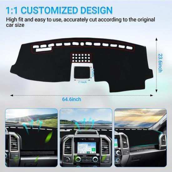 Dashboard Sunshade Cover Carpert Dash Mat Black Anti-Slip For Ford F150 2015-20