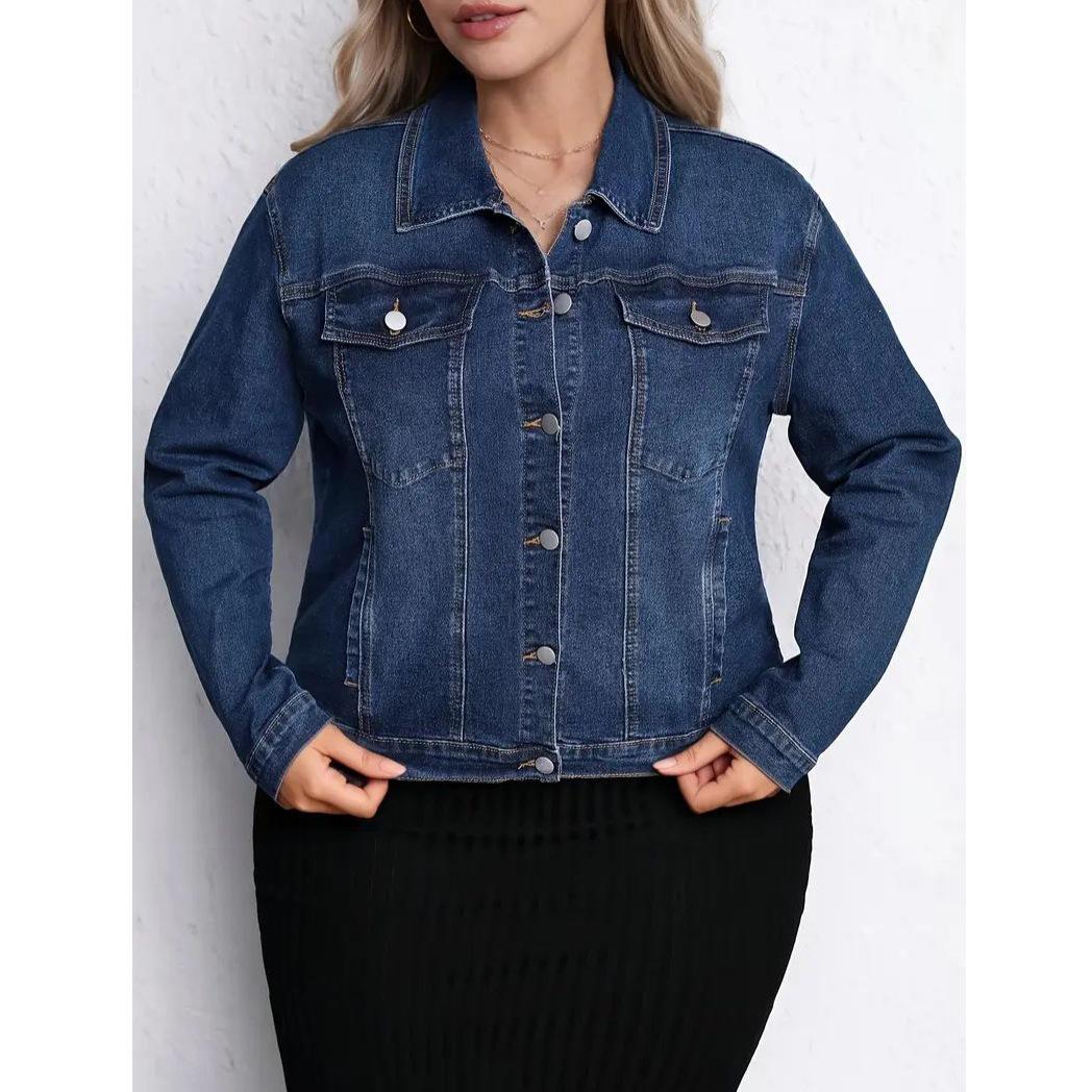 Elegant Plus Size Women s Washed Denim Jacket 5XL