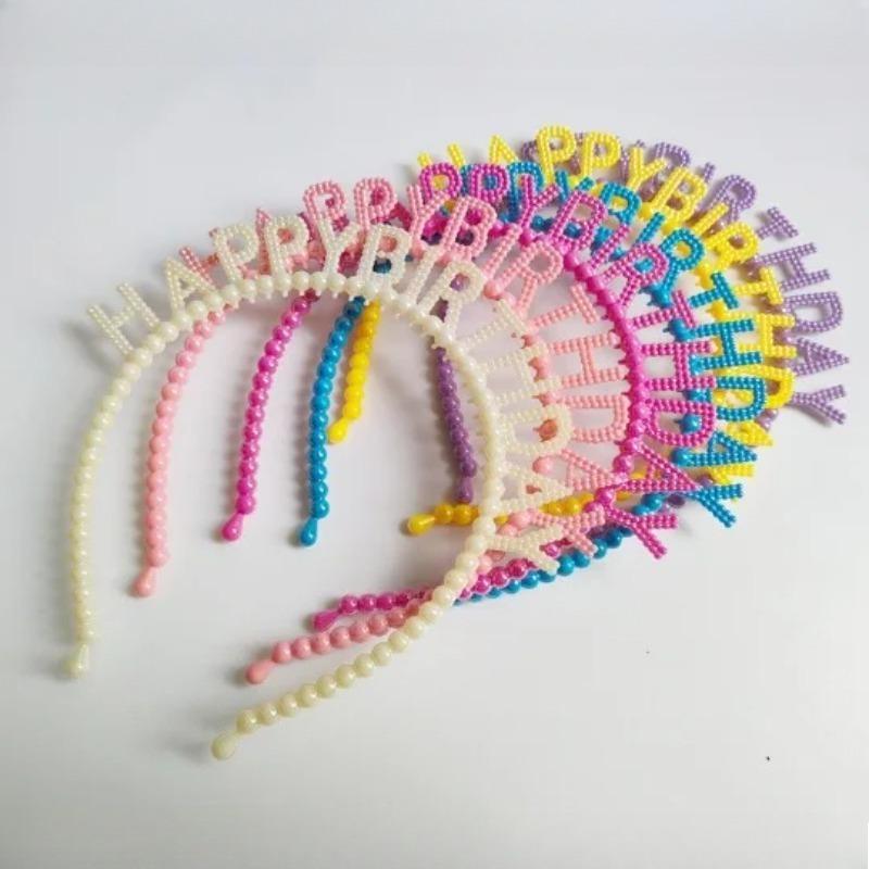 New Pearl Hair Band Happy Birthday English Letter Headband Children's Birthday Party Jewelry Gift Hair Accessories for Girls