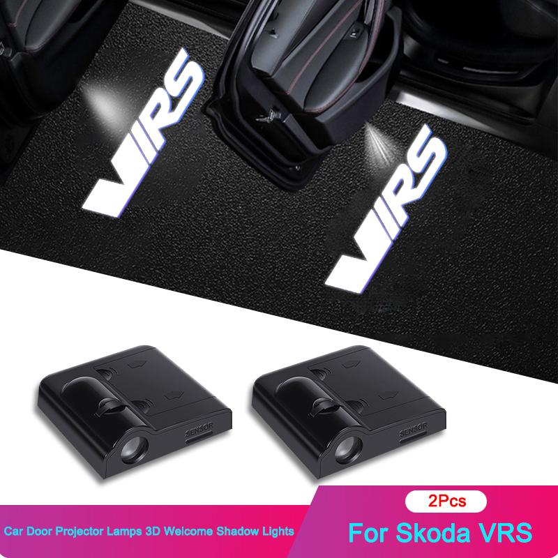 ZDVK6 2Pcs Wireless LED Car Door logo Projector Lamps Welcome Lights For Skoda VRS Octavia Fabia Kamiq Karoq Kodiaq Rapid Superb