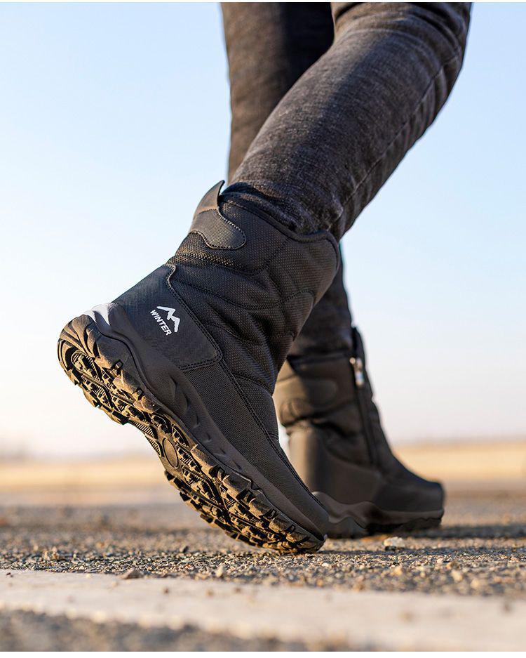 Men's High-Top Waterproof Wool Snow Boots - Warm Outdoor Ankle Cotton Shoes