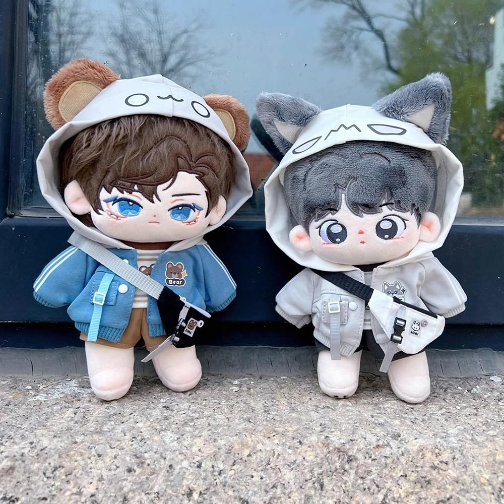 niannyyhouse 20cm Plush Toy Wolf and Bear Cotton 10cm, 15cm, Costumes Hoodie, Vest, Pants, Backpack, Glasses, Shoes, Clothes, Doll, Dress-Up
