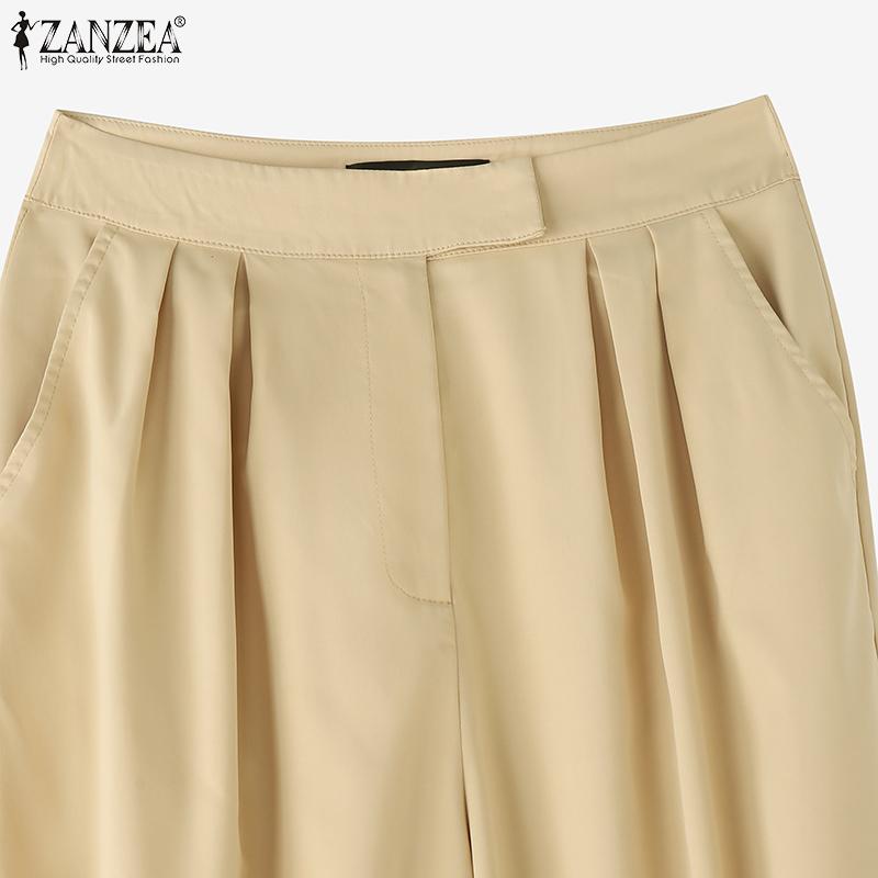 ZANZEA Womens Casual Solid Color Loose Cropped Pants