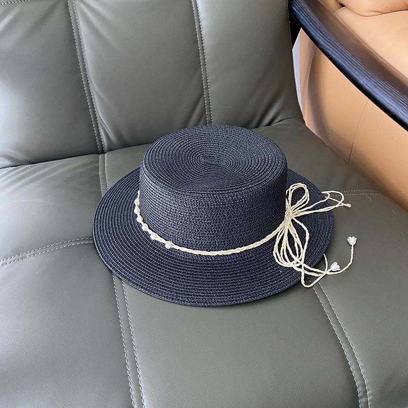 

New Lovely Flat Top Straw Hat Summer Spring Women s Trip Caps Leisure Beach Sun Hats Black Breathable Fashion Flower Girl Hat чорний