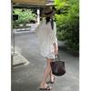 White Sunscreen Shirt with Elastic Waist Shorts, Summer Thin Old Money Style Wear, Linen Women's Cotton and Linen Suit