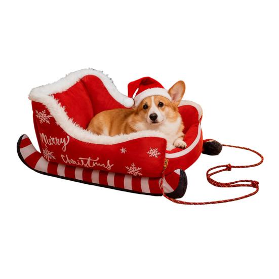 Weihnachten Plüsch Schlitten Haustierbett Indoor Klein Mittel Hund Katze Sofa Bett Winter Warm Flauschig Kätzchen Welpe Schlafnest Haustierbedarf