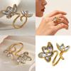 Double Color Floral Adjustable Finger Ring 18K Gold Plated Stainless Steel Fashion Accessory Artistic Open Band Ring