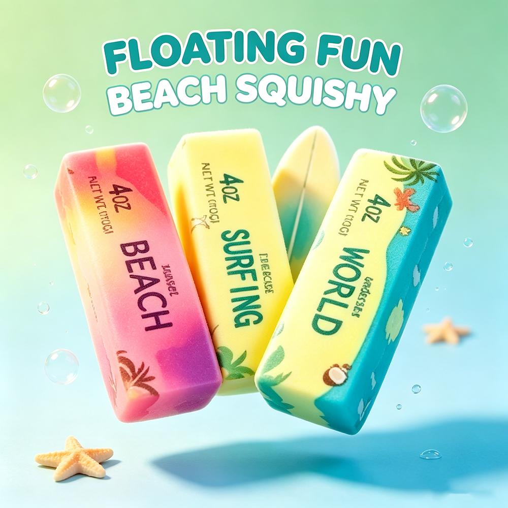 Hawaiian Style Slow Rising Squishy Cheese Stick Toy, Cute Beach Printed Stress Relief Fidget Toy For Kids & Adults