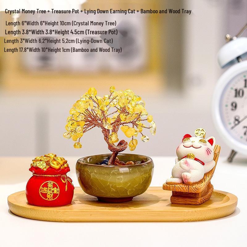 SEE KEAN Fortune Tree with Lucky Cat & Crystal Decor