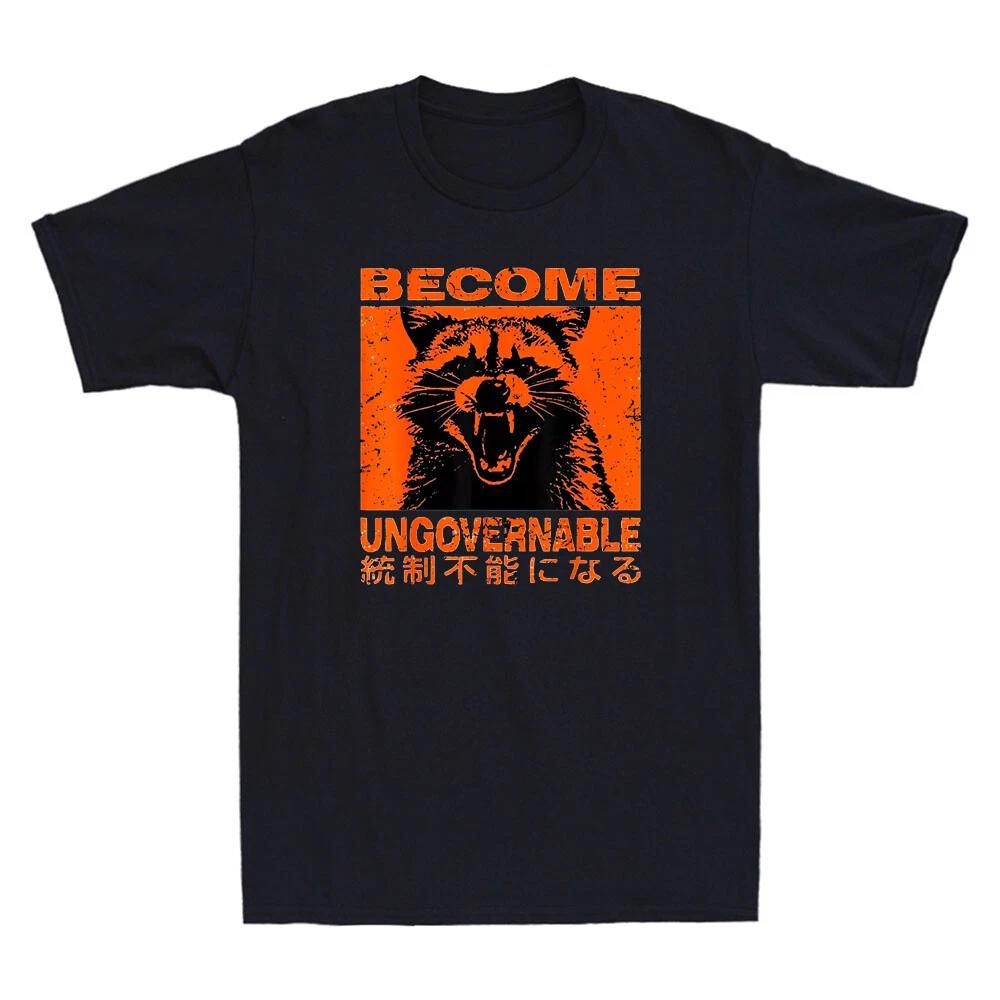 Become Ungovernable Funny Angry Raccoon Japanese Art Quote Vintage Men s T-Shirt L