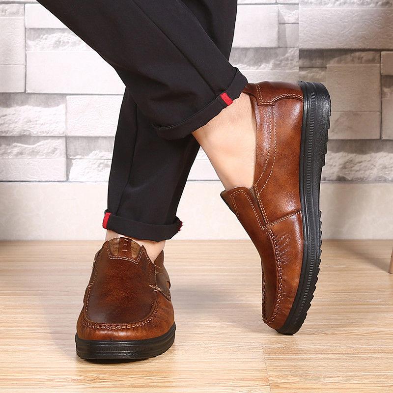 Men's Casual Genuine Leather Shoes Breathable Comfortable Men's Loafers Business Oxford Leather Flats Shoes Breathable Dad Shoes