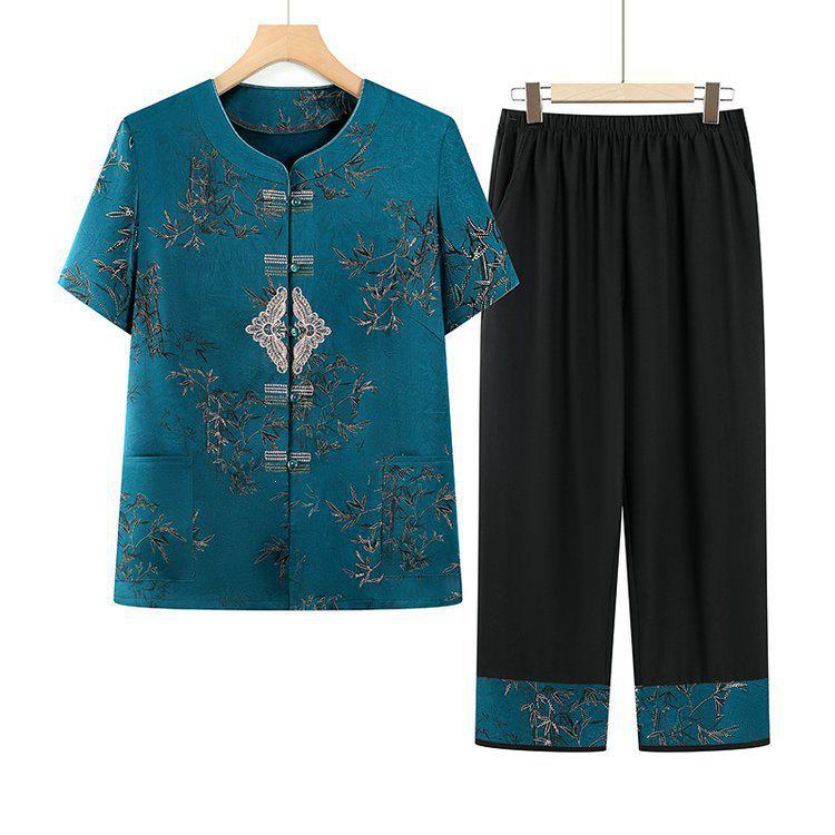 2026 Chinese Style Spring/Summer Three-Quarter Sleeve Outfit for Elderly Women