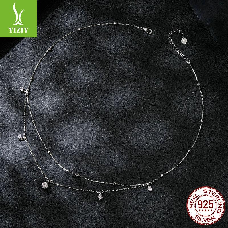 Exquisite Sparkling Fringed Moissanite Double-Layer Necklace, Fashionable And High-End S925 Silver Collarbone Chain