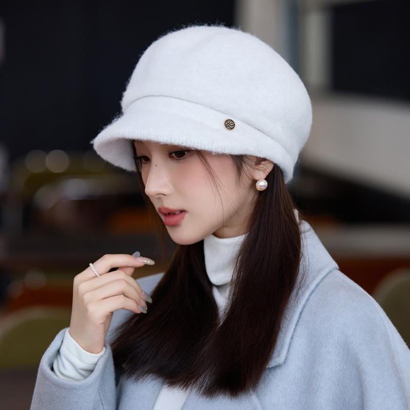 Autumn and Winter Women's Wool Thermal Hat Fashionable Velvet Thickened Large Head Circumference Wool Knitted Hat