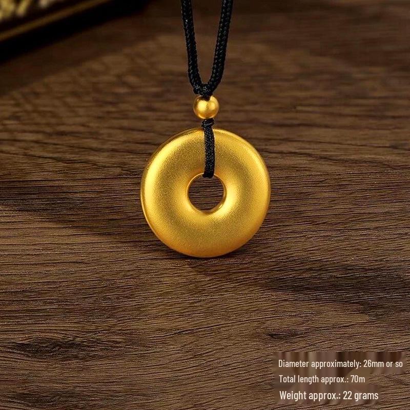 High-Quality Simulated Gold Ring and Peace Buckle Pendant Necklace with Ancient Sand Gold Finish for Men and Women