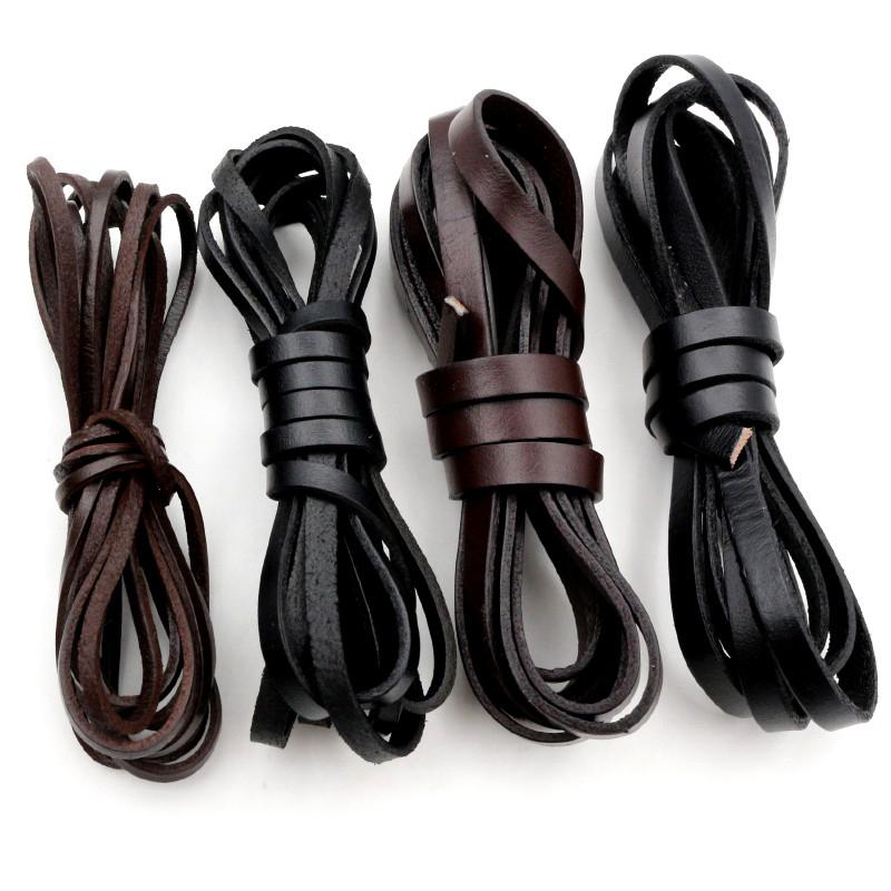 2m/lot 2/3/4/5/6/8mm Genuine Cow Leather Flat Strand Thong Cord DIY Bracelet Findings Rope String For Jewelry Making Accessories
