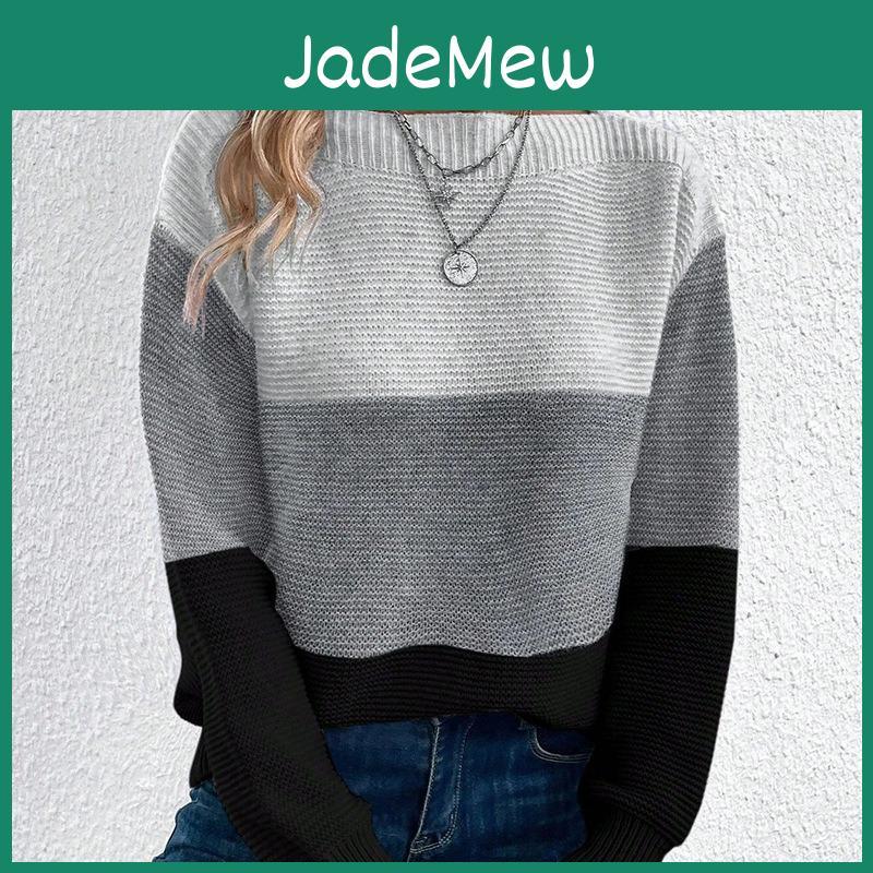 Yyfs Fashion Womens Casual Fall Winter Colour Block Print Long Sleeve Oneck Sweaters
