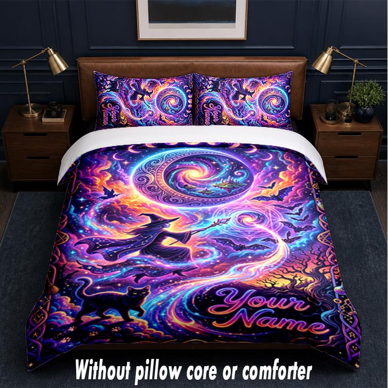 Witchcraft Theme Custom Text Or Name 3Pcs Bedding Set,1 Flat Sheet & 2 Pillowcases Personalized Home Bedding