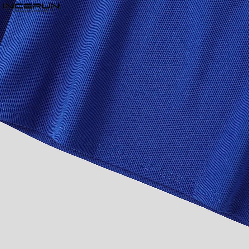 INCERUN Men High Neck Long Sleeve Fitted Tops Casual Slim Cutout Undershirts