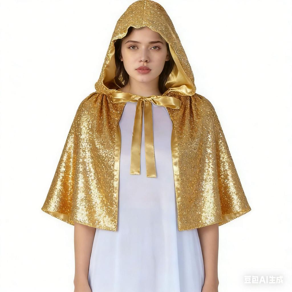 New European and American style pink sequin cape, spring hooded cloak, cosplay costume, short outerwear for women
