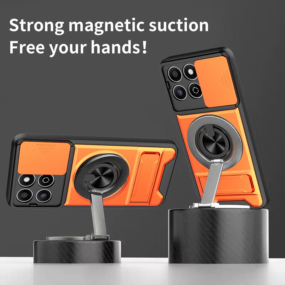 KEYSION Magnetic Phone Case for HONOR X7d 4G 5G Slide Camera Protection Upright Kickstand Shockproof Cover for Honor 400 Smart 5G