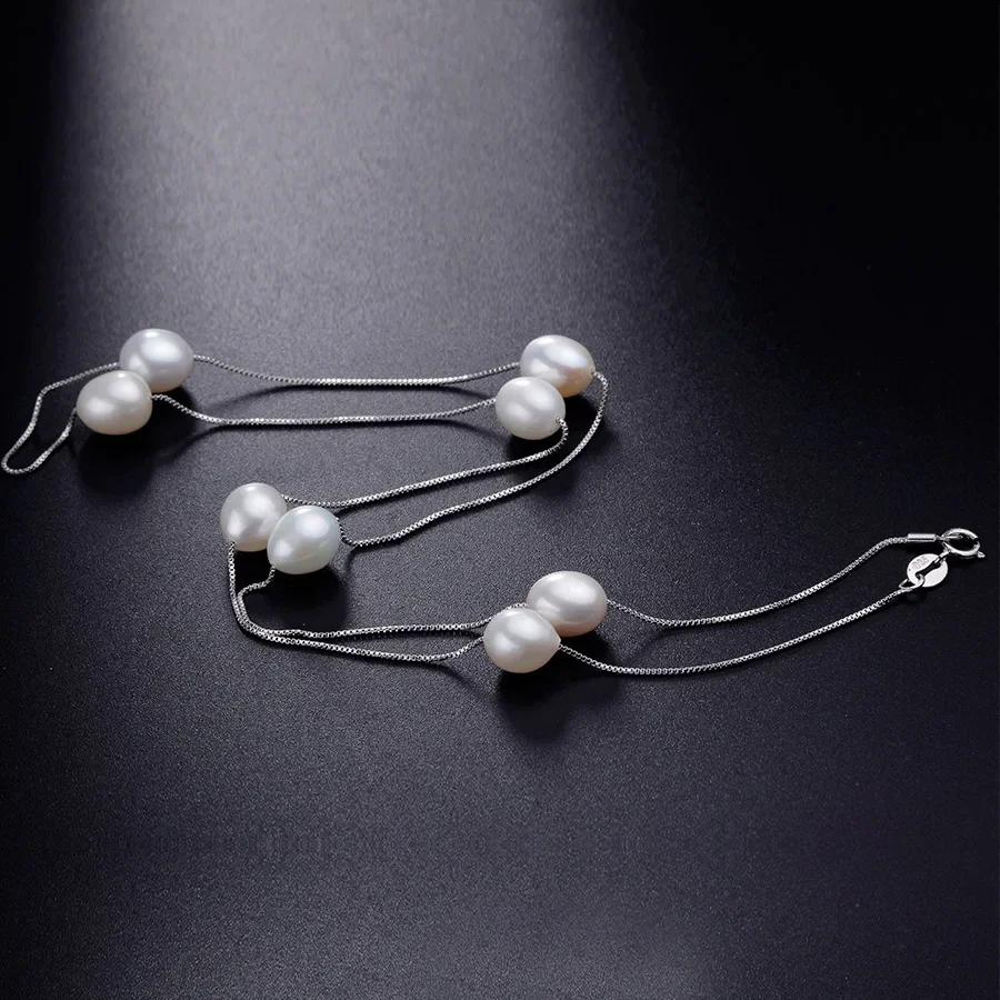 HENGSHENG Natural Pearl Necklace/Bracelet Jewelry Sets 925 Silver Chain with Freshwater Pearl Jewelry Gift for Women