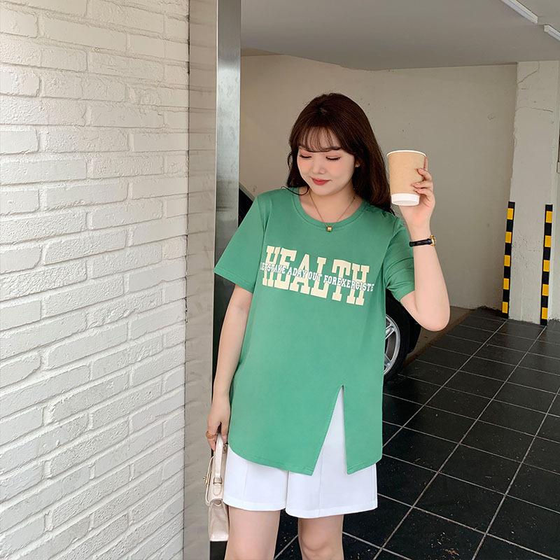 

Плюс Размер Женская Летняя Новая Свободная Тонкая Модная Футболка С Короткими Рукавами XL зелёный