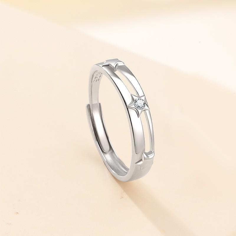 Couple Star Ring Open Band Sweet Niche High Sense Pink Zircon Jewelry