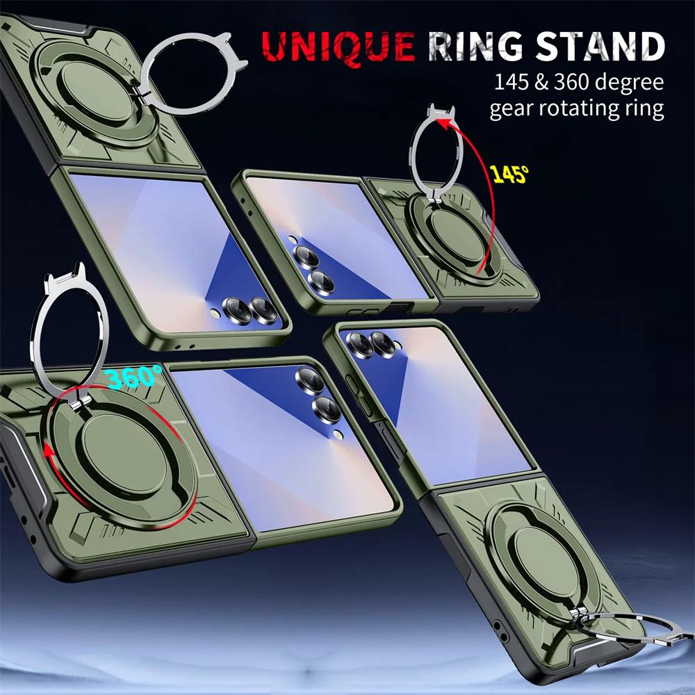 Phone Case For Samsung Galaxy Z Flip 7 Flip7 5G TPU+PC 360° Magnetic Ring Holder  Shockproof Rugged Protection Cover Kickstand