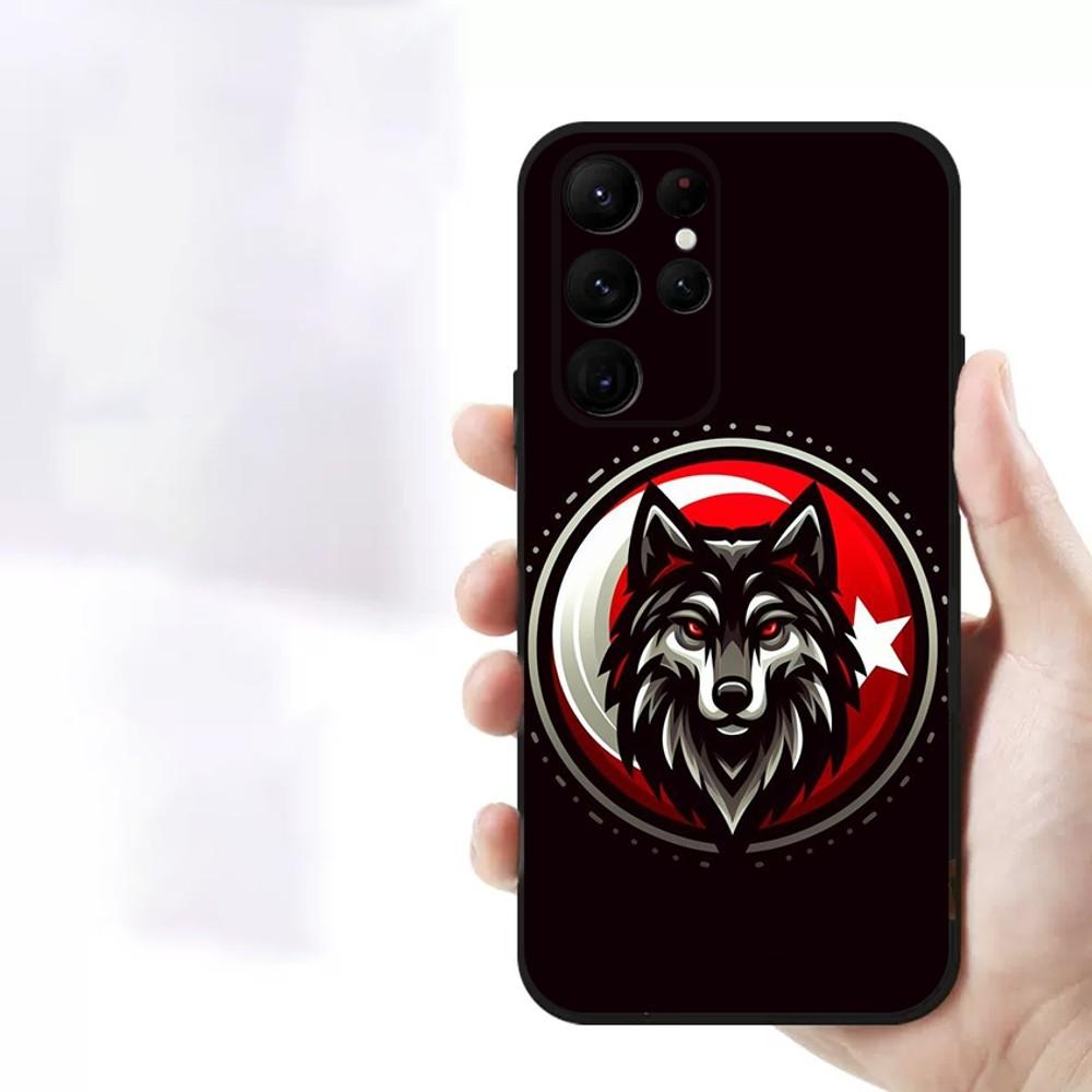 Turk Wolf Turkey Flag Phone Case For Samsung S23,23,22,30,21,10,9,Note20 Ultra,Lite,Ultra,5G,Plus,FE,Black Soft Case
