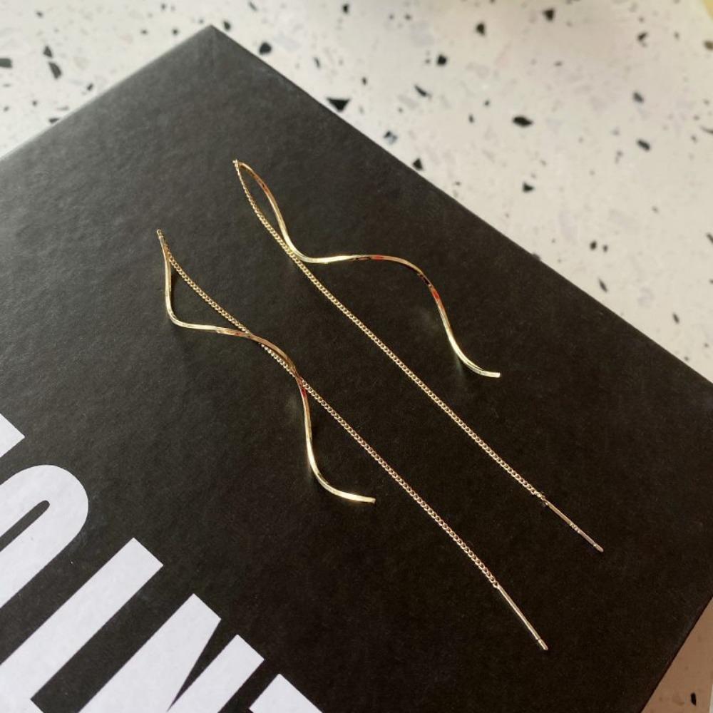 Nuovi Orecchini a Filo Lunghi Ondulati con Pendente per Donne, Spirale Classica in Acciaio Inossidabile, Gioielli Coreani, Regalo
