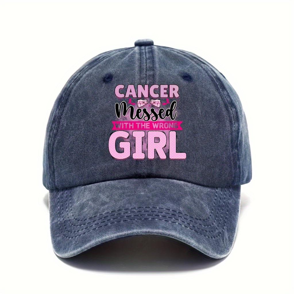 Cancer Messed With The Wrong Girl Pink Ribbon Baseball Cap Adjustable Casual Adult Headwear