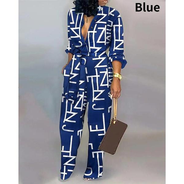 

Женский комбинезон на пуговицах с длинным рукавом и воротником с лацканами, комбинезон с широкими штанинами и поясом M