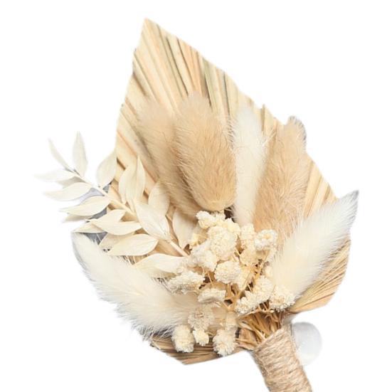 Gold Wheat Wedding Boutonniere Preserved Artificial Flower Lapel Pin for Groom Groomsman Rustic Floral Corsage for Wedding Party