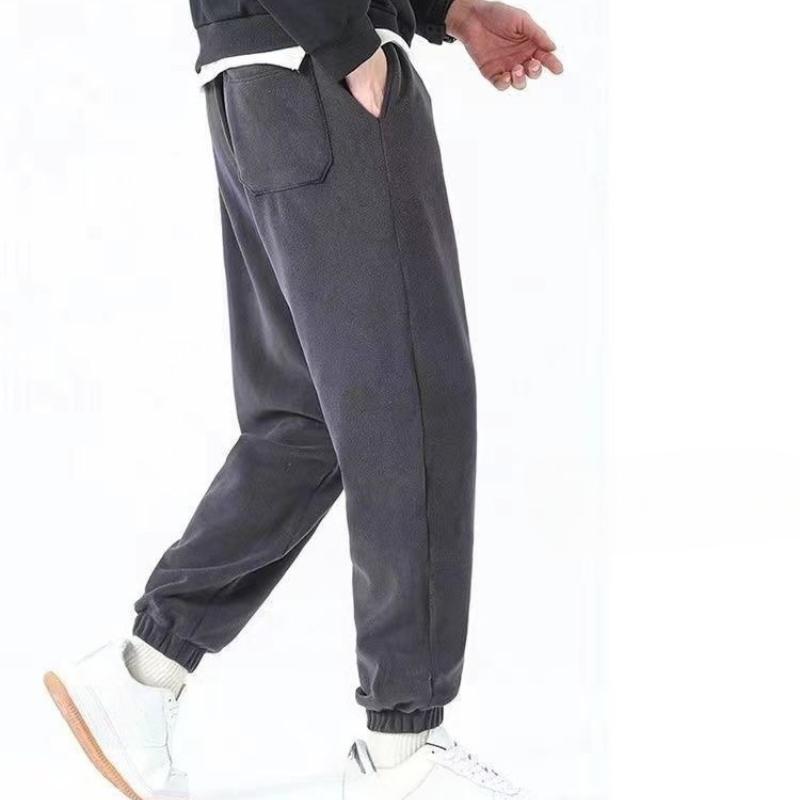 Pánské podzimní zimní fleecem podšité zateplené tepláky oboustranné fleecové kalhoty teplé jednobarevné ležérní s manžetami sportovní kalhoty