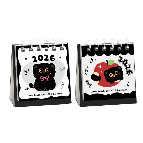 

2026 Mini Desk Calendar Kawaii Dolphin Bear Cat Images Office Decor with Spiral Binding Student Table Calendar D