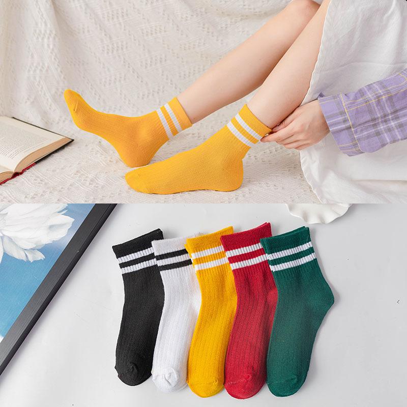 10 Pairs of Female Autumn and Winter Parallel Bars Sports College Wind Suction Sweat Breathable Tube Socks
