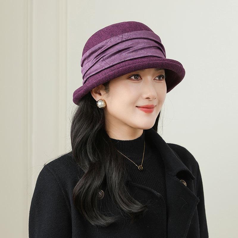 New Elegant Bucket Hat Women's Autumn and Winter Basin Hat Versatile Crimped Warm Woolen Hat